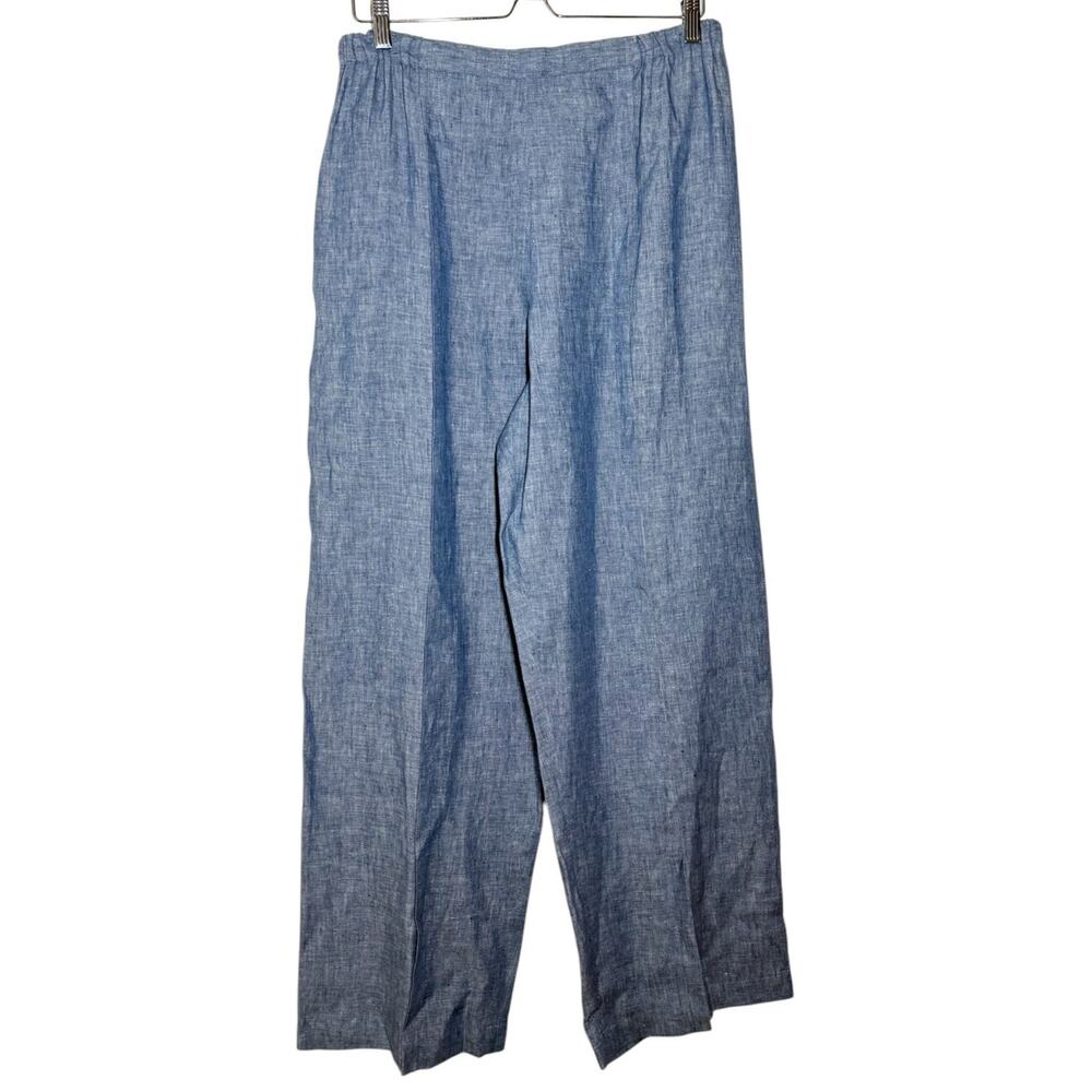 Shirin Guild Blue Linen Coastal Lagen Casual Wide Leg Pull On Pants Medium
